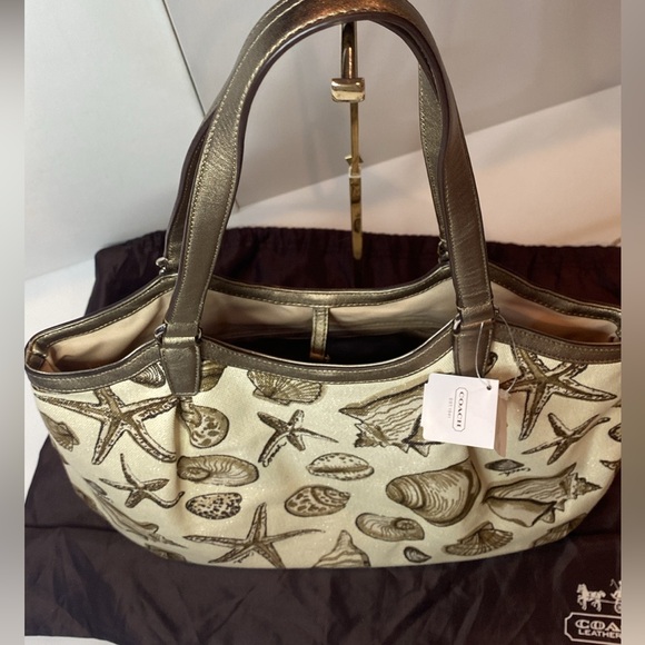 COACH SIGNATURE STRIPE SHELL PRINT large canvas SHOULDER BAG new with tags NWT - Picture 4 of 13